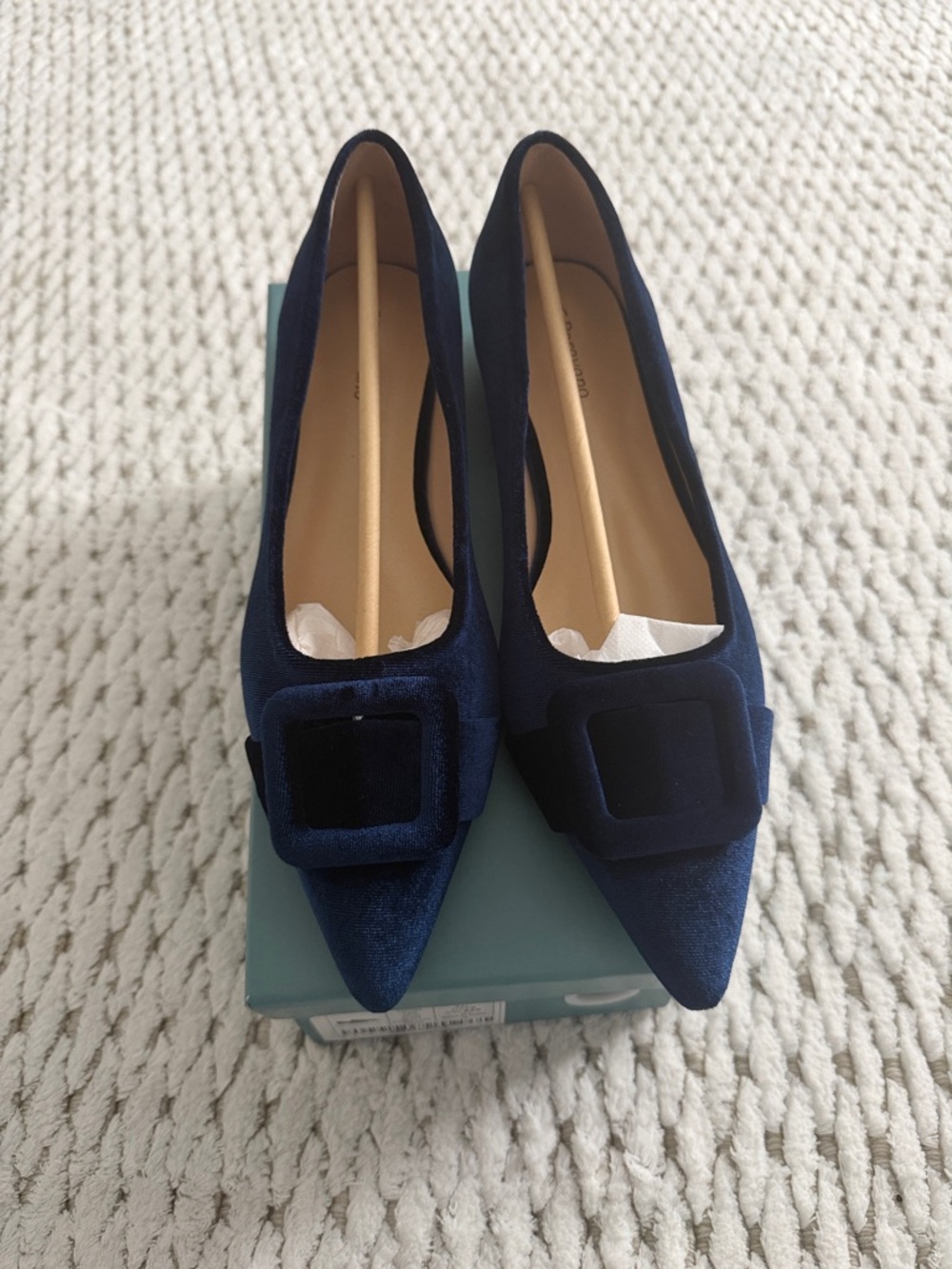 C Paravano Brand New Pointed Toe Navy Velvet Flats with Buckle Size 9